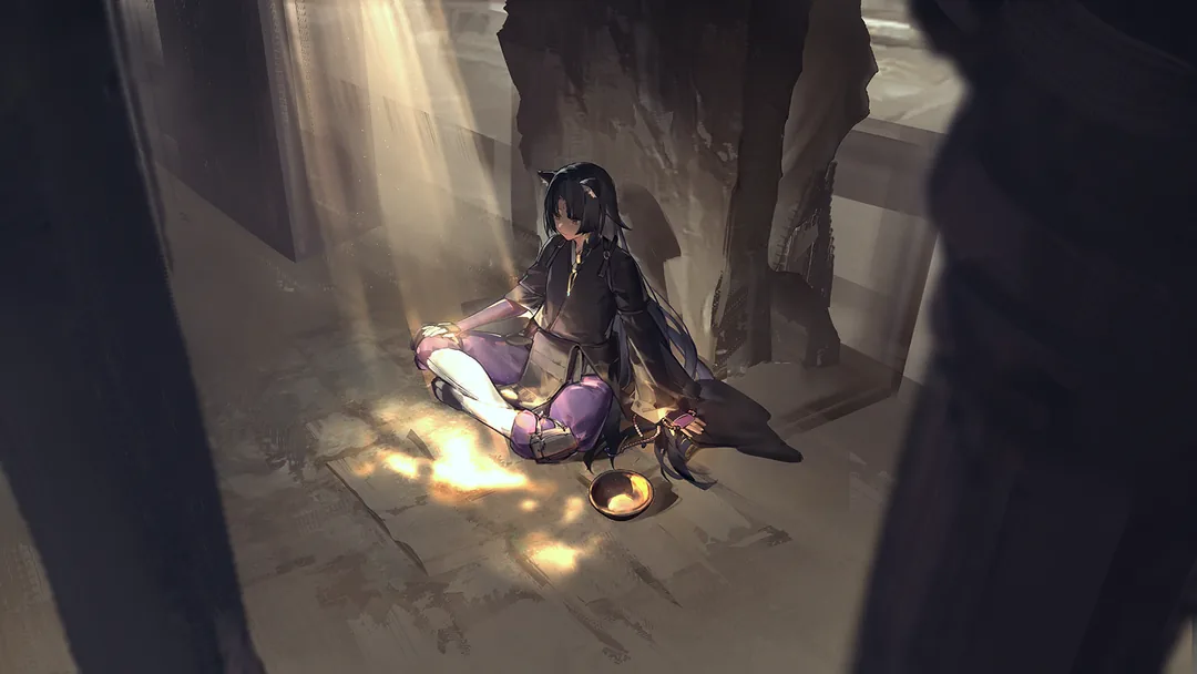 조상상에 등을 기댄 채 눈을 뜬 객승 사가. 족장의 기도를, 그녀는 처음부터 듣고 있었다.