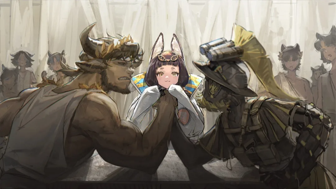 石のテーブルの下から飛び出したファイアラインの少女が、争っていた二人の手を無理やり組ませる。